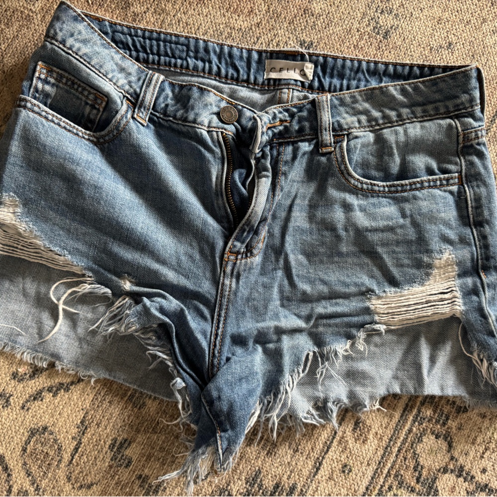Cello Blue Distressed Jean Shorts